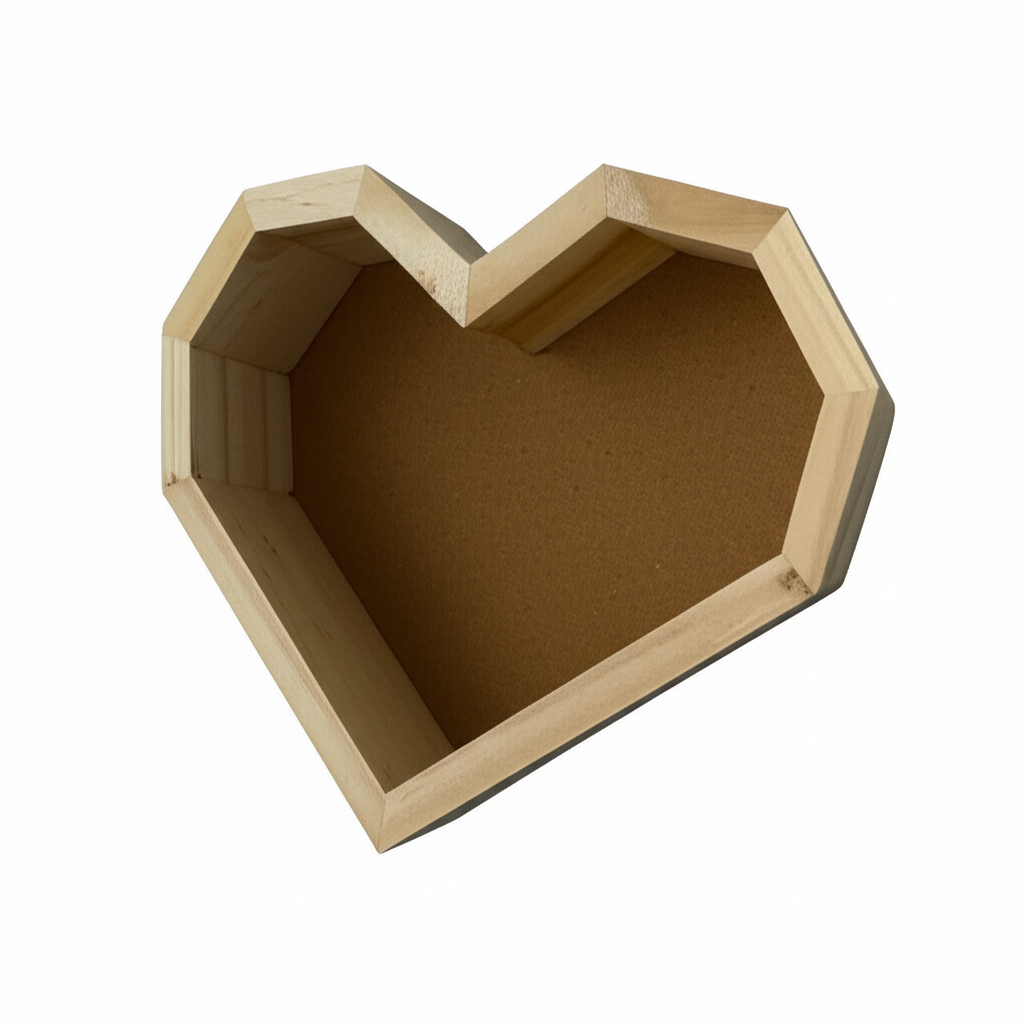 Caja de Pino en Forma de Corazón para Arreglos y Regalos | 3 Tamaños