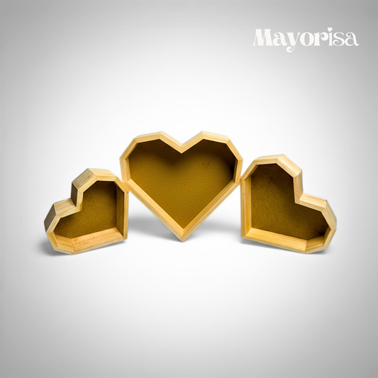 Caja de Pino en Forma de Corazón para Arreglos y Regalos | 3 Tamaños