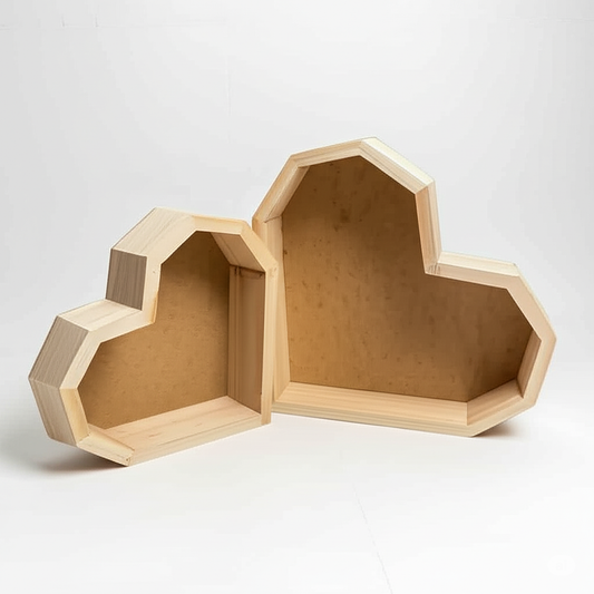 Caja de Pino en Forma de Corazón para Arreglos y Regalos | 3 Tamaños