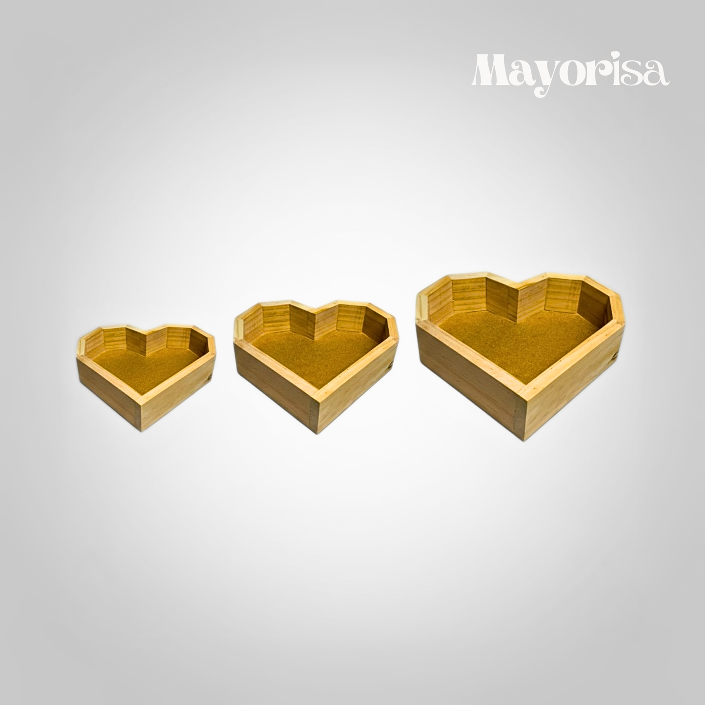 Caja de Pino en Forma de Corazón para Arreglos y Regalos | 3 Tamaños