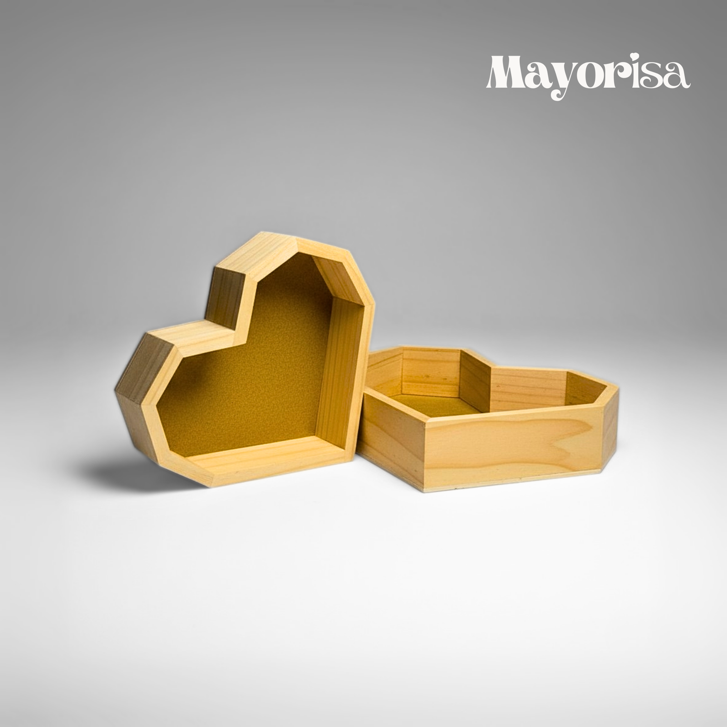 Caja de Pino en Forma de Corazón para Arreglos y Regalos | 3 Tamaños