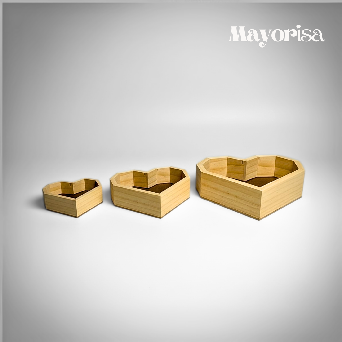 Caja de Pino en Forma de Corazón para Arreglos y Regalos | 3 Tamaños