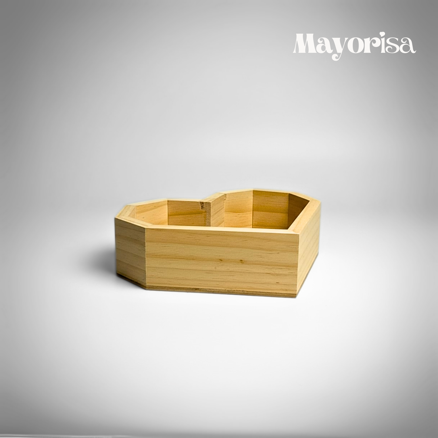 Caja de Pino en Forma de Corazón para Arreglos y Regalos | 3 Tamaños