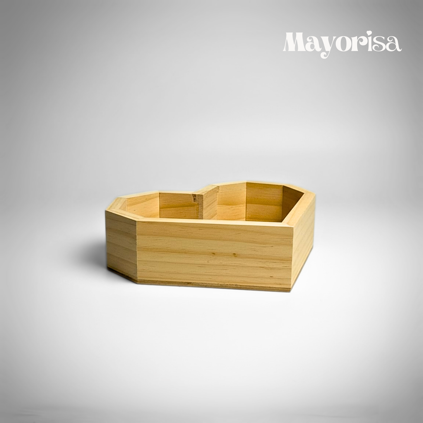 Caja de Pino en Forma de Corazón para Arreglos y Regalos | 3 Tamaños