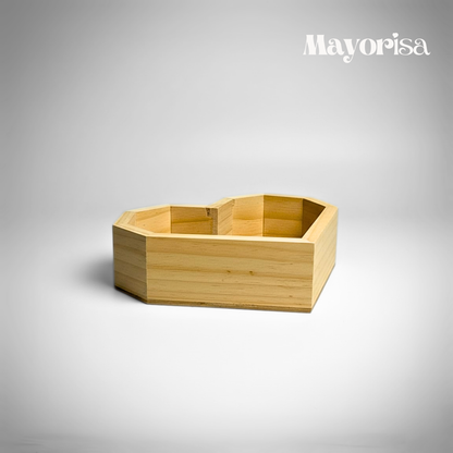Caja de Pino en Forma de Corazón para Arreglos y Regalos | 3 Tamaños