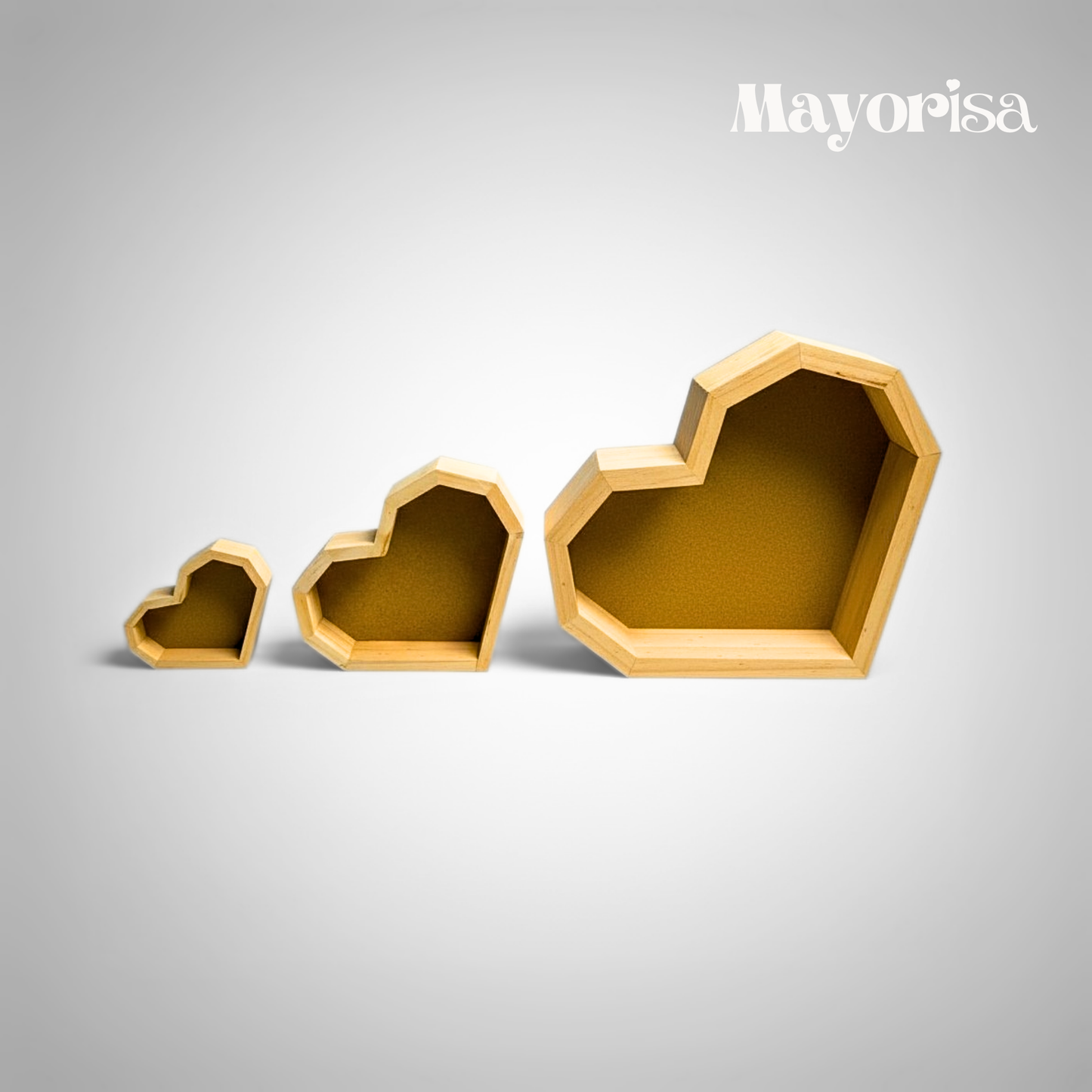 Caja de Pino en Forma de Corazón para Arreglos y Regalos | 3 Tamaños