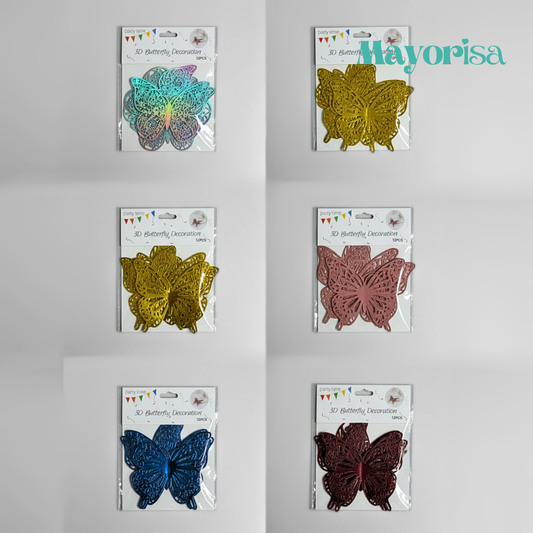 Mariposas Decorativas 3D (Paquete x12) | Dorado, Rosado y Plateado